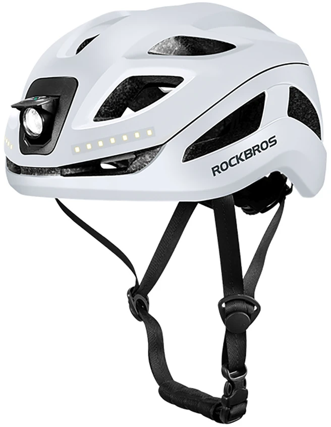 Rockbros ZK-077 dviračio šalmas su integruotu daugiakrypčiu apšvietimu 57-61 cm - Baltas