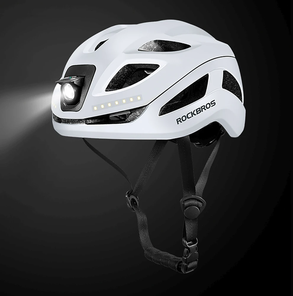 Rockbros ZK-077 dviračio šalmas su integruotu daugiakrypčiu apšvietimu 57-61 cm - Baltas