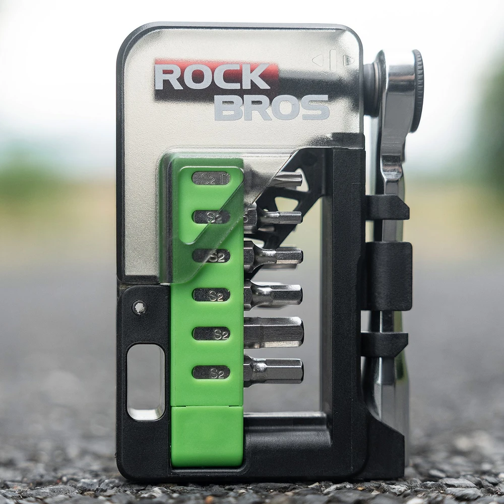 Rockbros Dviračio įrankių rinkinys su mini reketu ir antgaliais – permatoma žalia