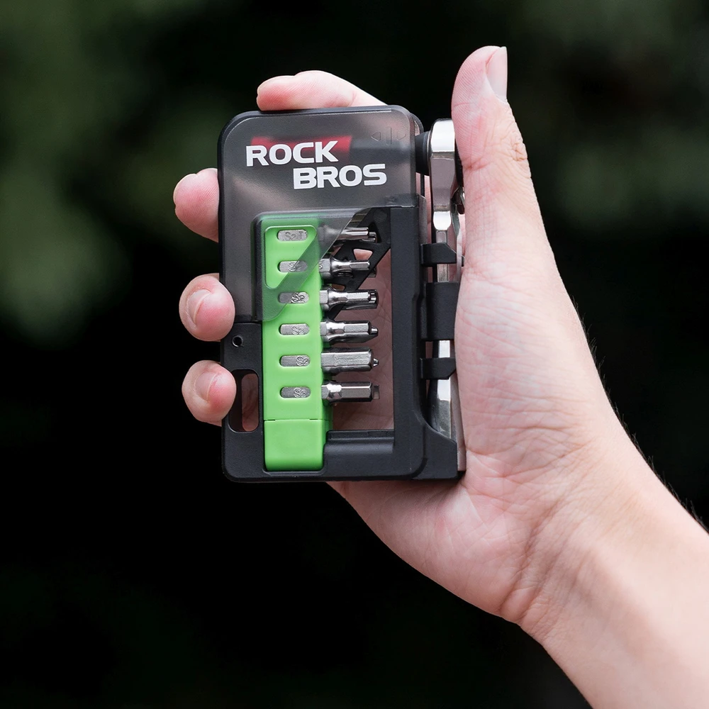 Rockbros Dviračio įrankių rinkinys su mini reketu ir antgaliais – permatoma žalia