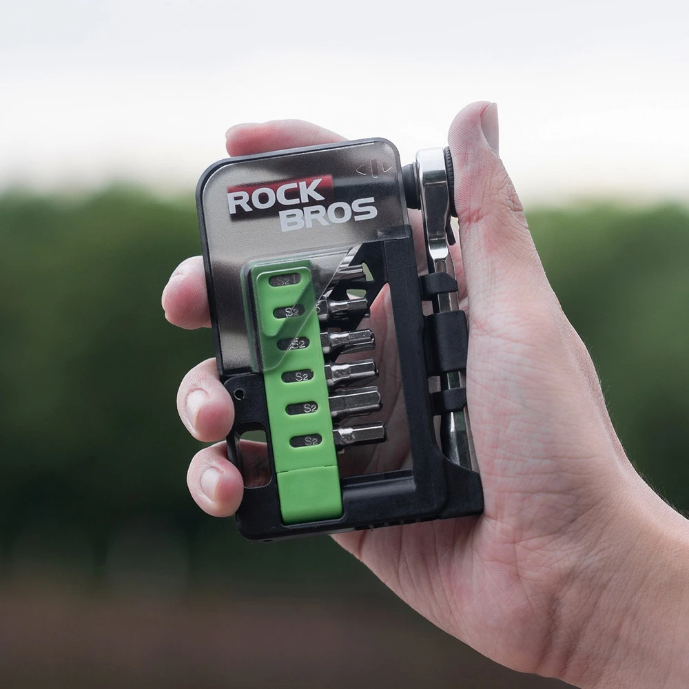 Rockbros Dviračio įrankių rinkinys su mini reketu ir antgaliais – permatoma žalia