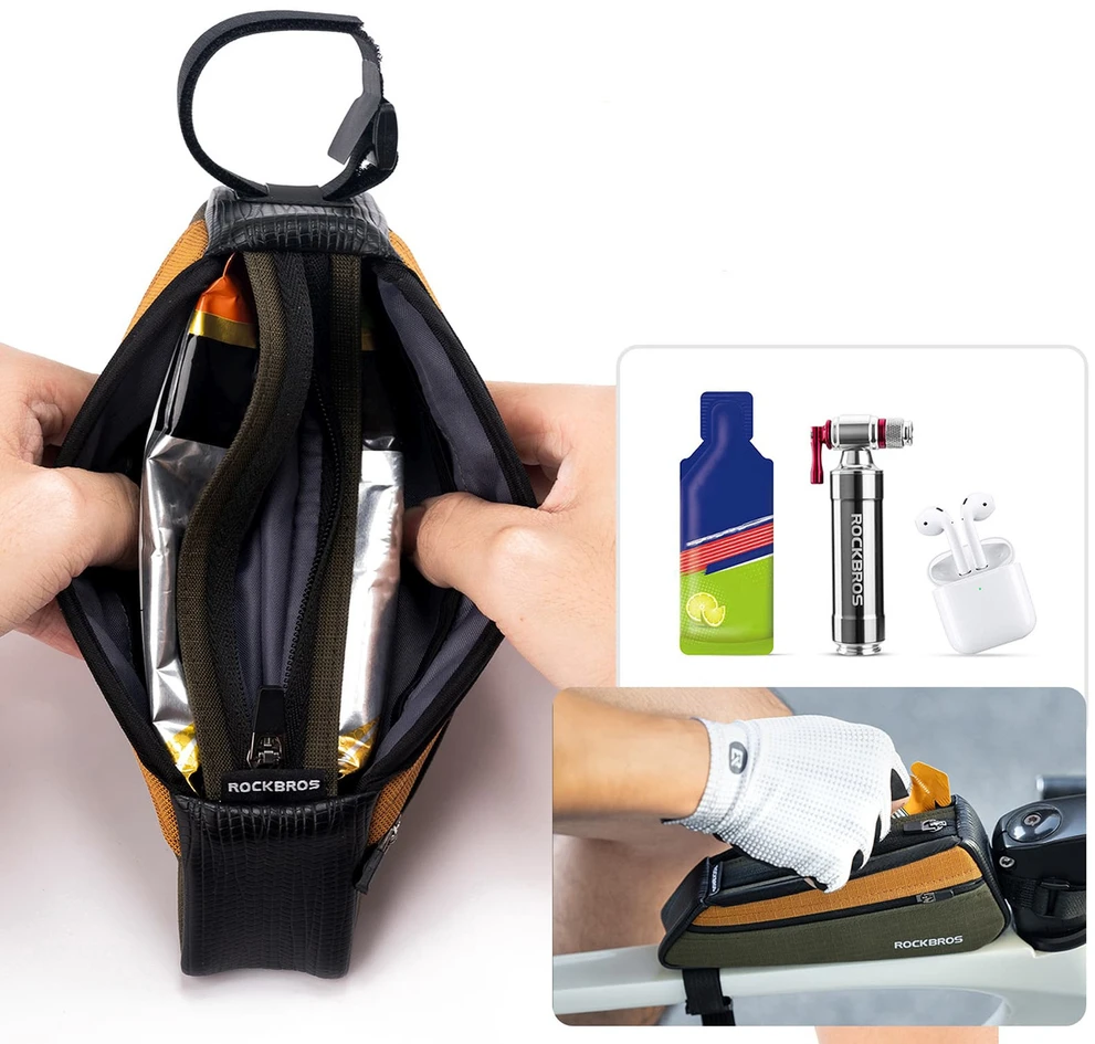 Rockbros 088 Top Tube Bike Bag 0.25L - Žalias and Oranžinis