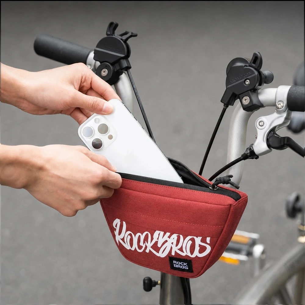 Rockbros G011 „Flash Journey“ trapecijos formos dviračio krepšys su vairu, 0,7 l – raudonas