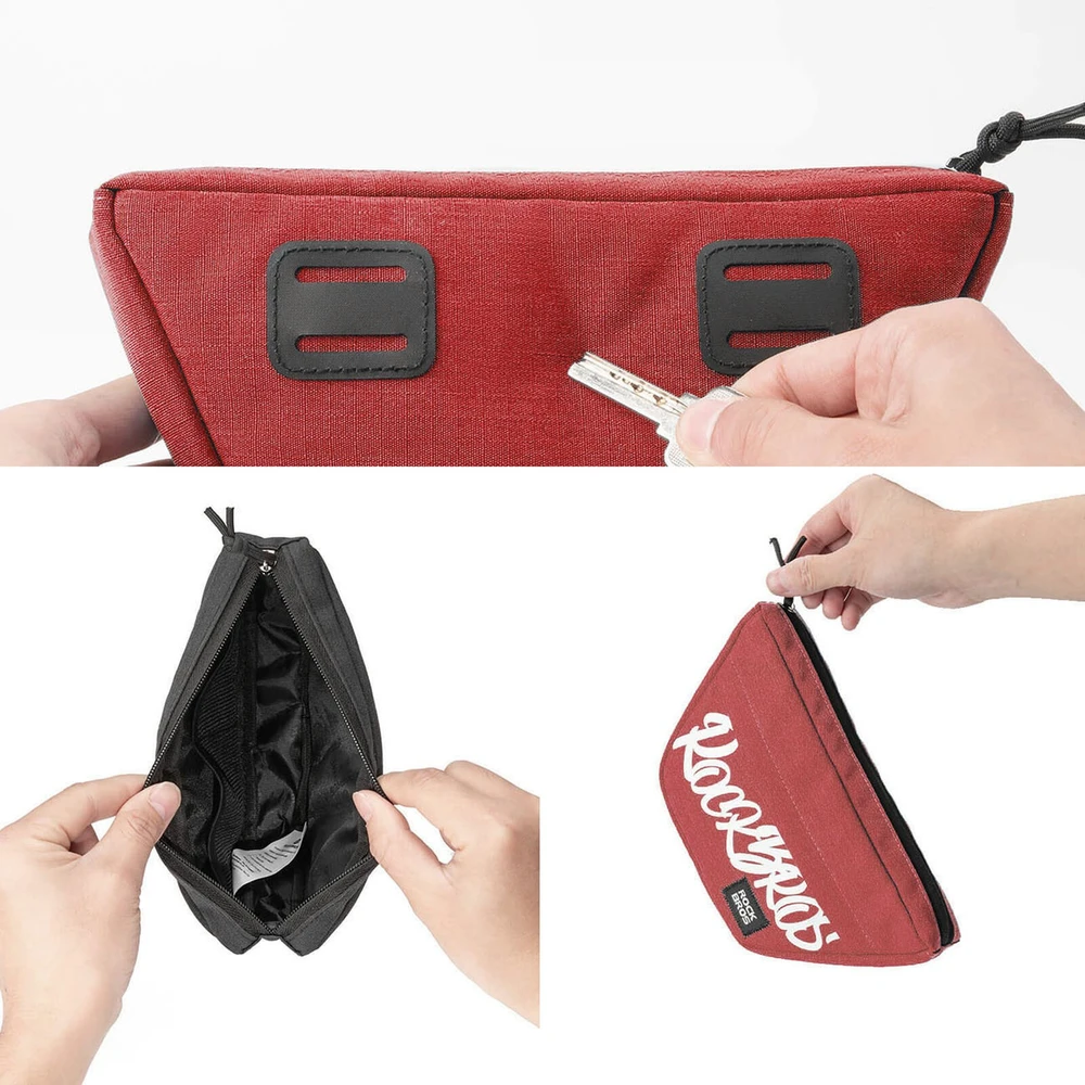 Rockbros G011 „Flash Journey“ trapecijos formos dviračio krepšys su vairu, 0,7 l – raudonas