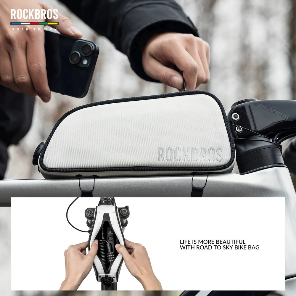 Rockbros TL004 ROAD TO SKY 0.7L Atsparus vandeniui Frame Bike Bag - Baltas