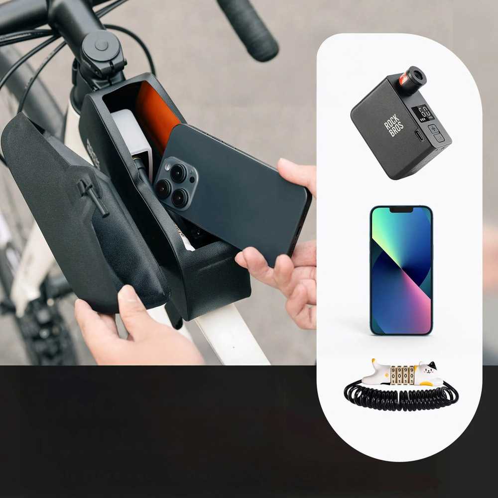 Rockbros 30120122002 Atsparus vandeniui Bicycle Frame Bag with Magnetic Closure 0.9L - Juodas
