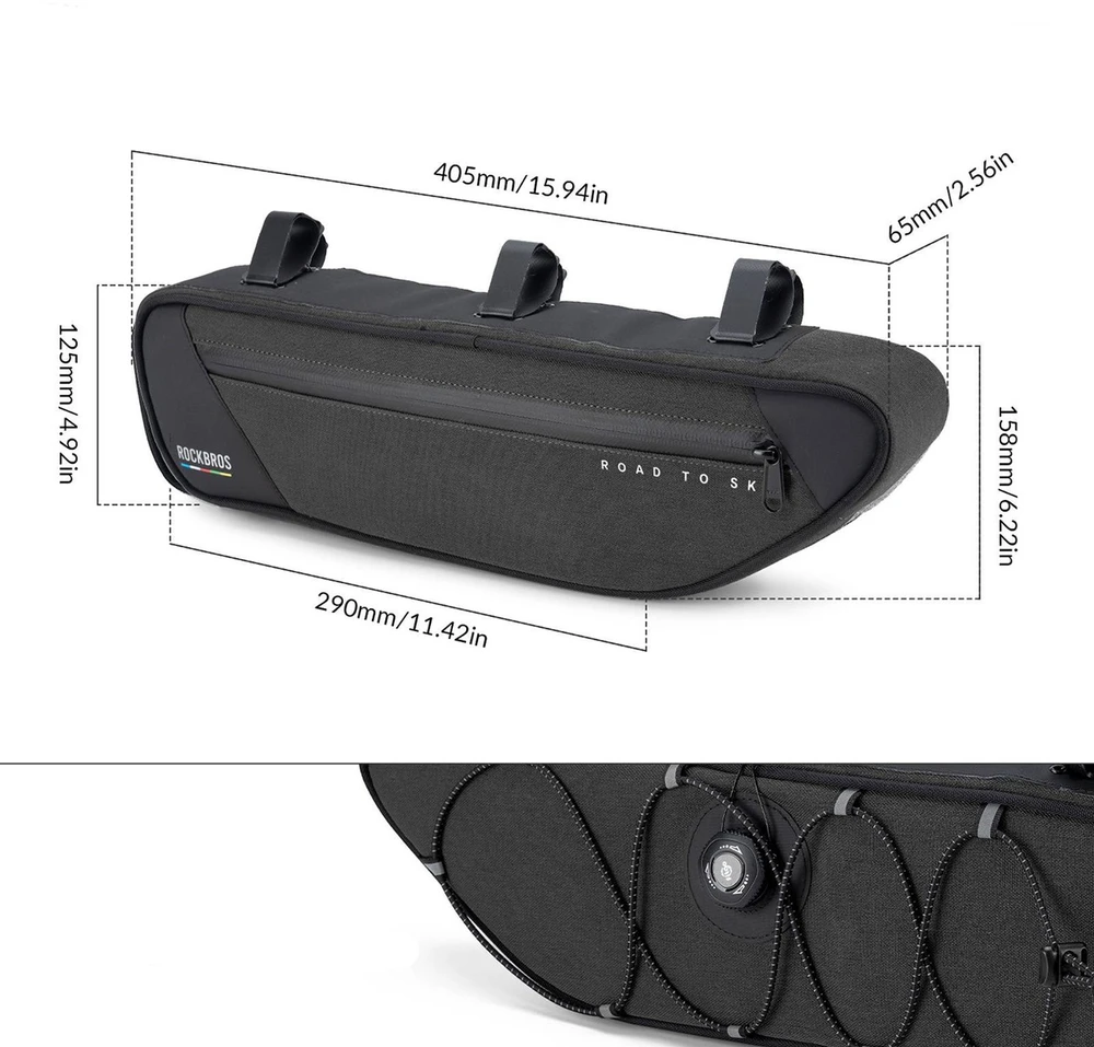 Rockbros TL003 ROAD TO SKY 2L Frame Bag Atsparus vandeniui - Juodas