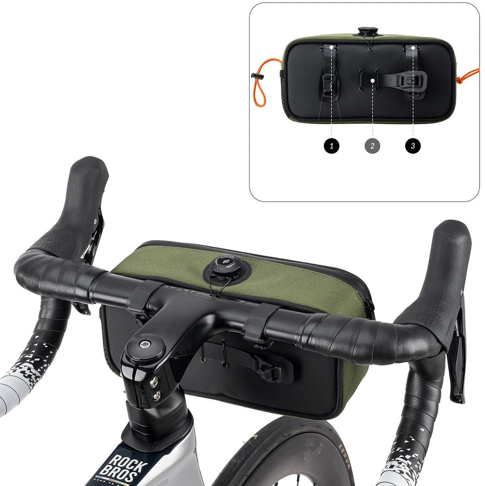 Rockbros TL001 ROAD TO SKY 1.9L Atsparus vandeniui Handlebar Bike Bag - Žalias