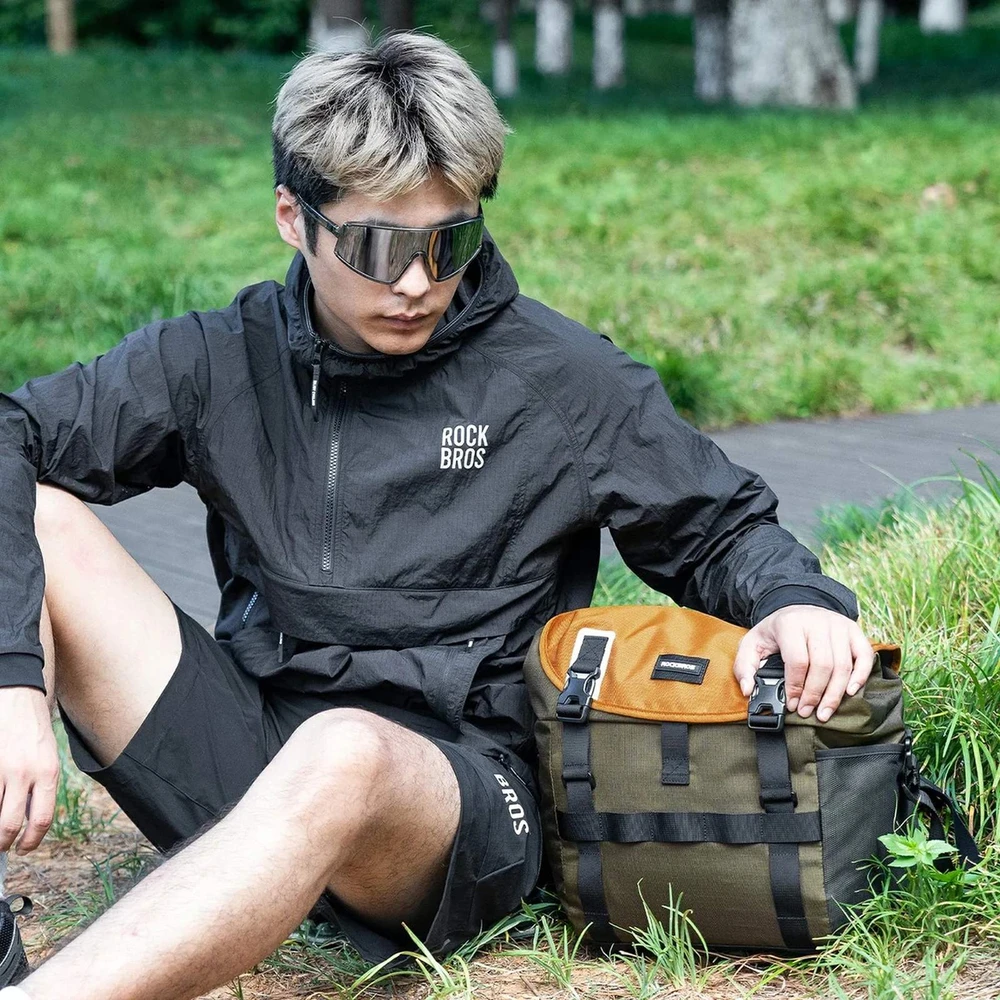 Rockbros W019 Handlebar Bike Bag 13.5-24L - Žalias-Oranžinis