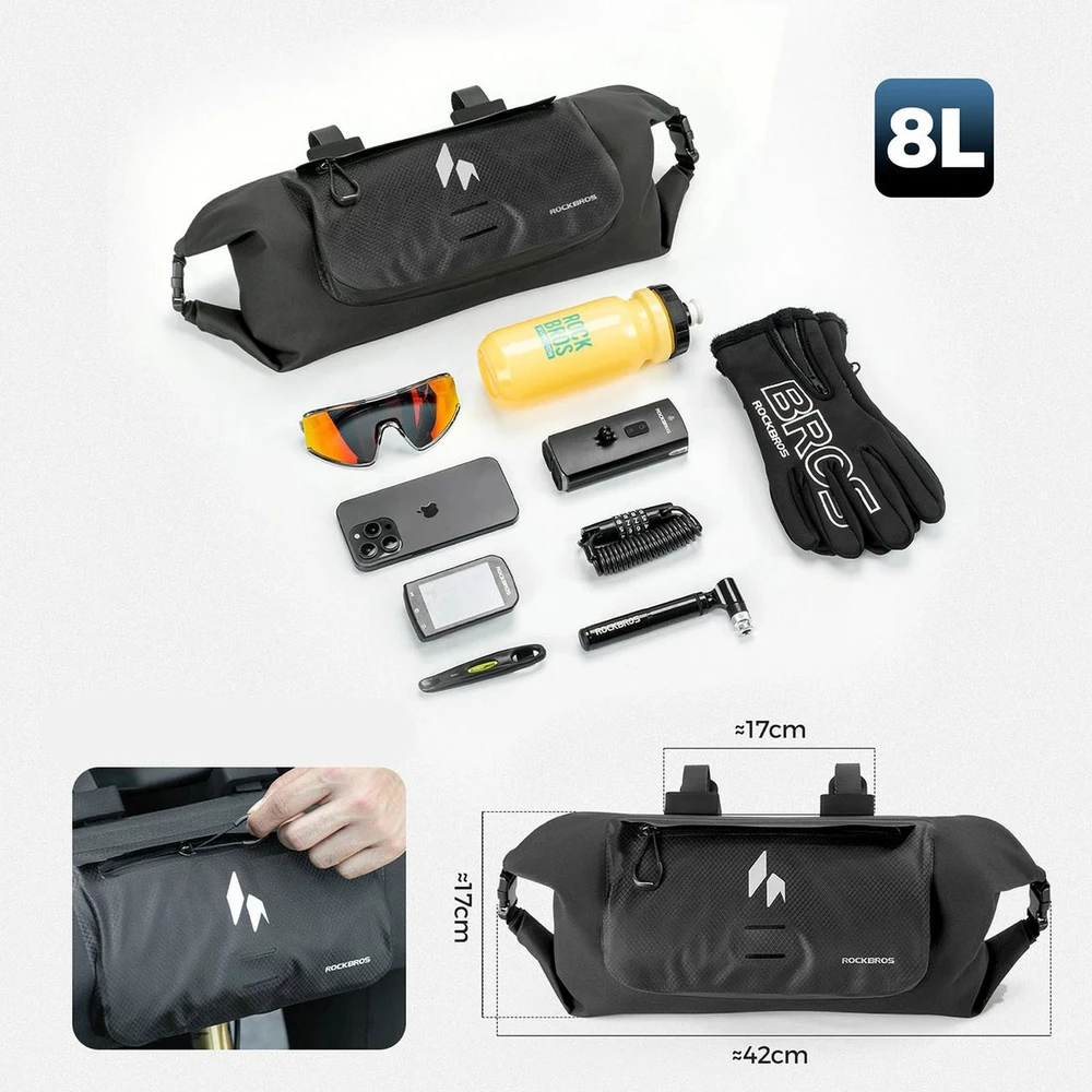 Rockbros AS-154 Atsparus vandeniui Handlebar Bicycle Bag 8L - Juodas