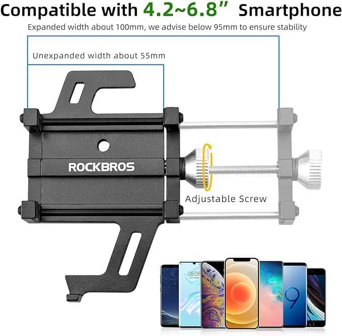 Rockbros 699-BK aliuminio lydinio dviračio telefono laikiklis - juodos spalvos