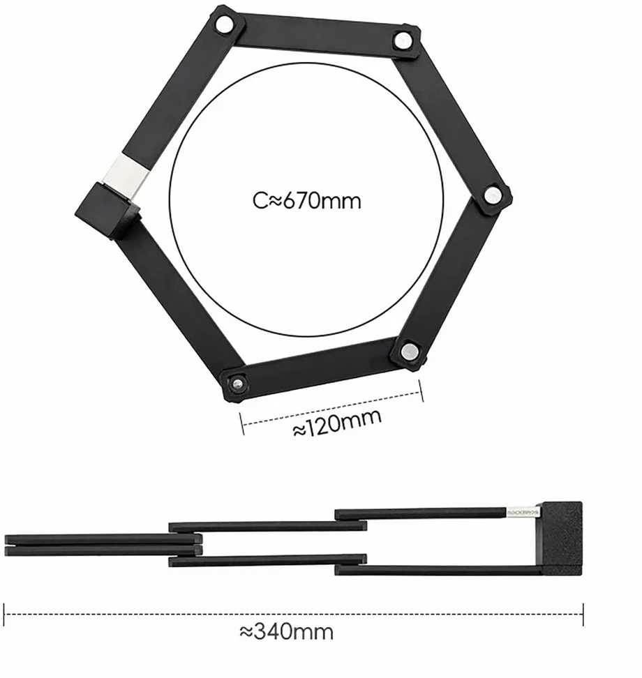 Rockbros 32140003001 sulankstoma dviračio spyna su raktu ir rankena, 68 cm - juodas