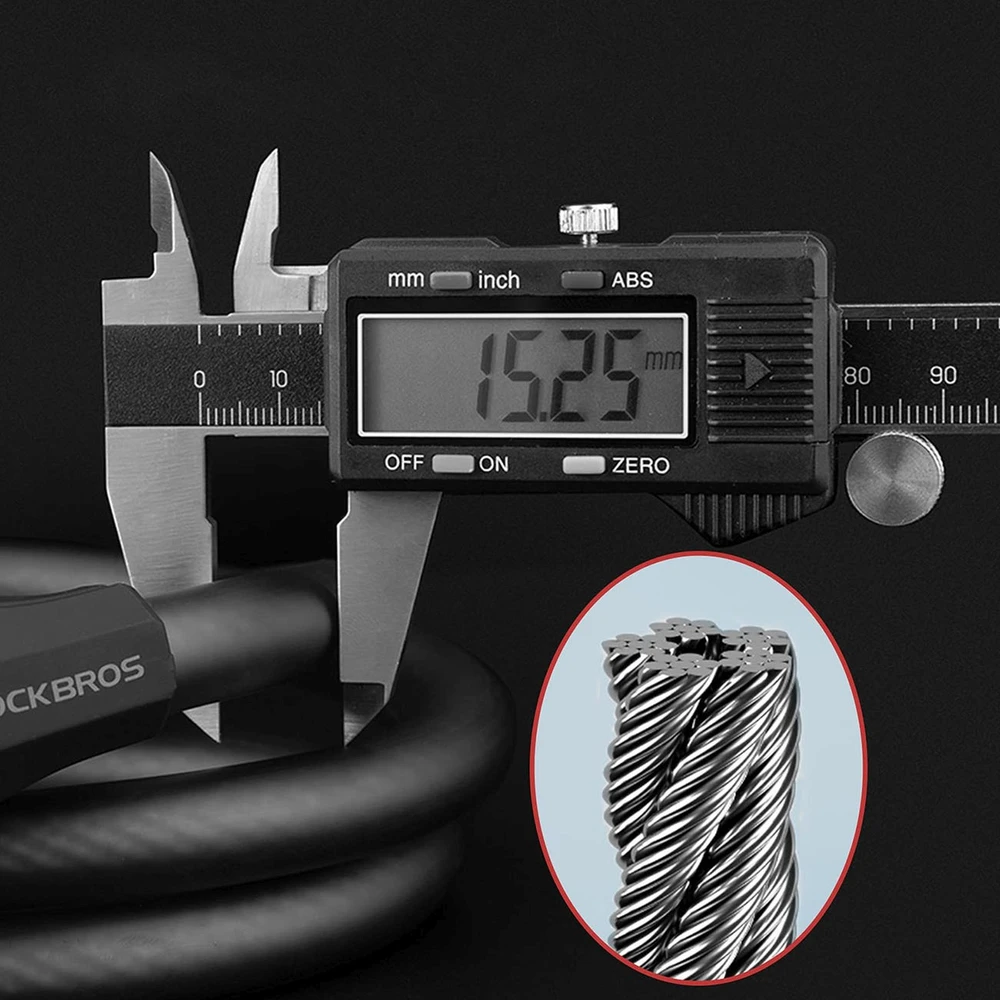 Rockbros RKS507 dviračio spyna su 5 skaitmenų kodu, plieniniu trosu, 180 cm - juodas