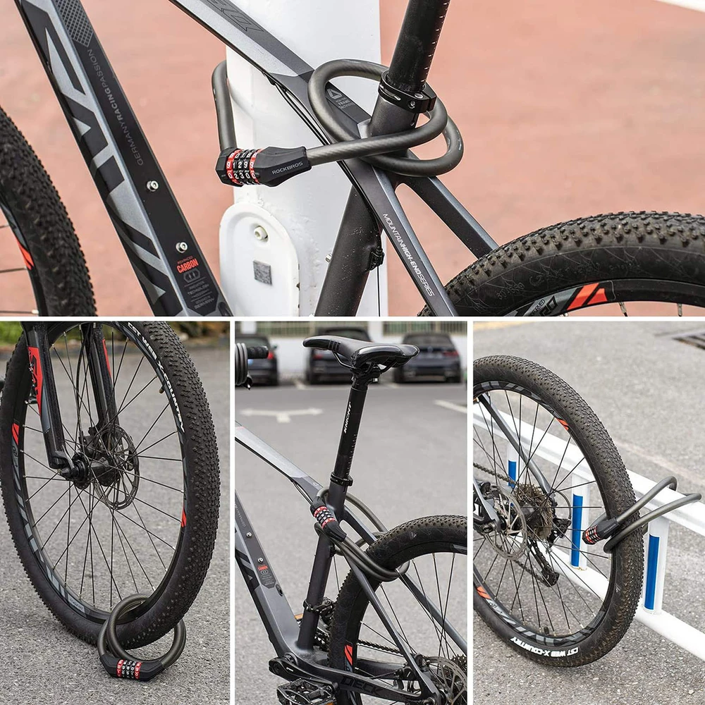 Rockbros RKS507 dviračio spyna su 5 skaitmenų kodu, plieniniu trosu, 180 cm - juodas