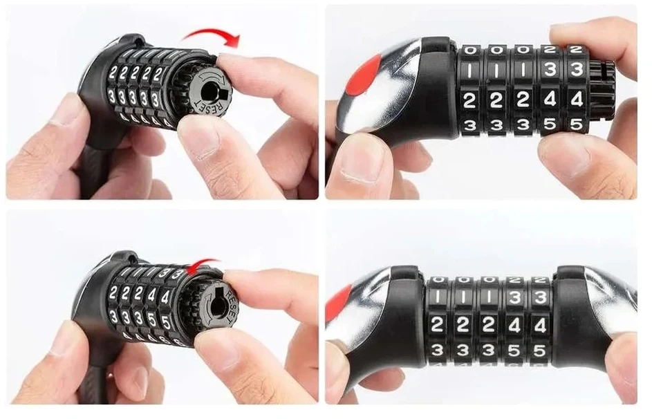 Rockbros RKS531 dviračio spyna su 5 skaitmenų kodu, plieniniu lynu, 180 cm, su LED apšvietimu - juodas