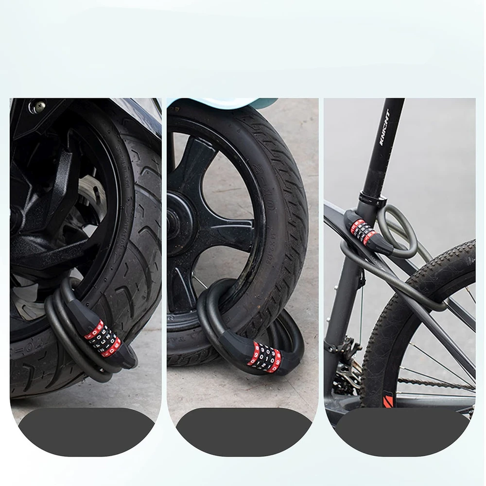 Rockbros RKS507 dviračio spyna su 5 skaitmenų kodu, plieniniu trosu, 180 cm - juodas