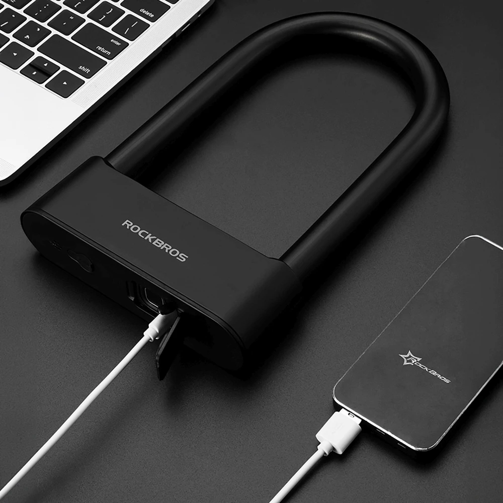 Rockbros 32210818001 Išmanusis dviračio užraktas su pirštų atspaudų skaitytuvu ir „Bluetooth“ ryšiu - Juodas