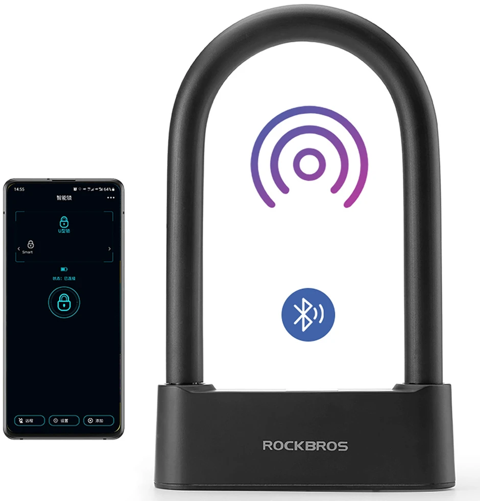 Rockbros 32210818001 Išmanusis dviračio užraktas su pirštų atspaudų skaitytuvu ir „Bluetooth“ ryšiu - Juodas
