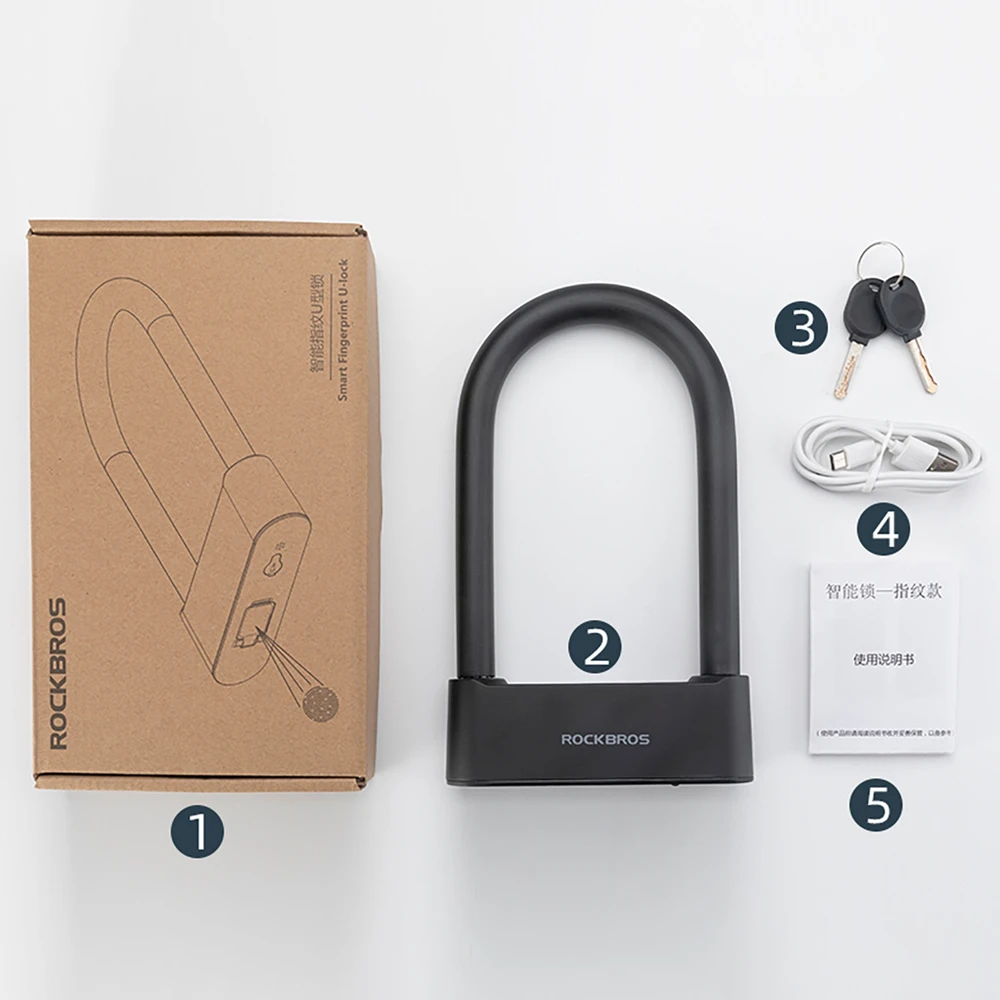 Rockbros 32210818001 Išmanusis dviračio užraktas su pirštų atspaudų skaitytuvu ir „Bluetooth“ ryšiu - Juodas