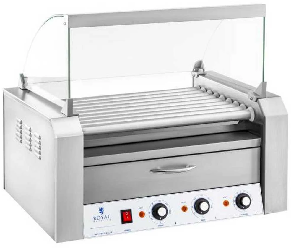 Ritininis ritininis grilis su dangteliu ir kaitinimo stalčiumi bandelėms 16 HotDog dešrelių 2200W 230V Royal Catering