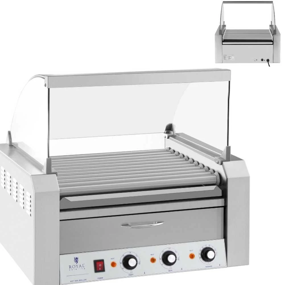 Ritininis ritininis grilis su dangteliu ir kaitinimo stalčiumi bandelėms 20 HotDog dešrelių 2600W 230V Royal Catering