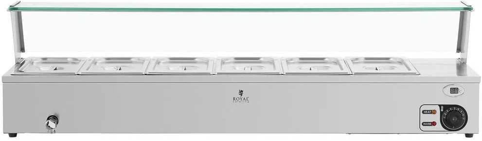 Royal Catering Bain-marie maisto šildomasis bufetas su dangteliu 6 x GN 1/3 2100 W