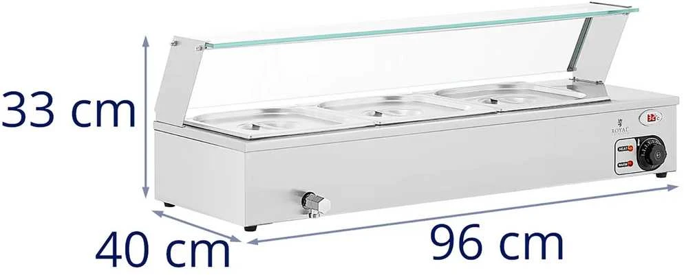 Royal Catering Bain-marie maisto šildomasis bufetas su dangteliu 3 x GN 1/2 2000 W