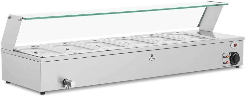Royal Catering Bain-marie maisto šildomasis bufetas su dangteliu 6 x GN 1/3 2100 W