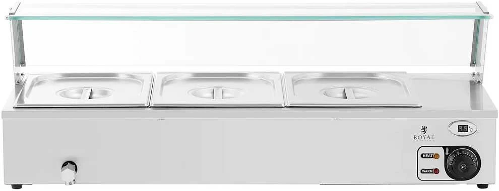 Royal Catering Bain-marie maisto šildomasis bufetas su dangteliu 3 x GN 1/2 2000 W