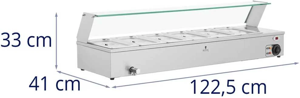Royal Catering Bain-marie maisto šildomasis bufetas su dangteliu 6 x GN 1/3 2100 W