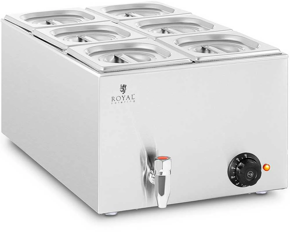 Royal Catering Bain-marie maisto šildytuvas šildymo bufetas 6 x GN 1/6 600 W
