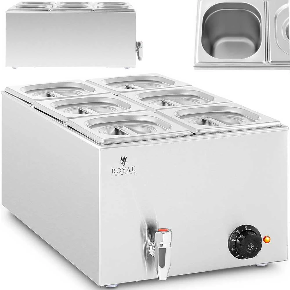 Royal Catering Bain-marie maisto šildytuvas šildymo bufetas 6 x GN 1/6 600 W