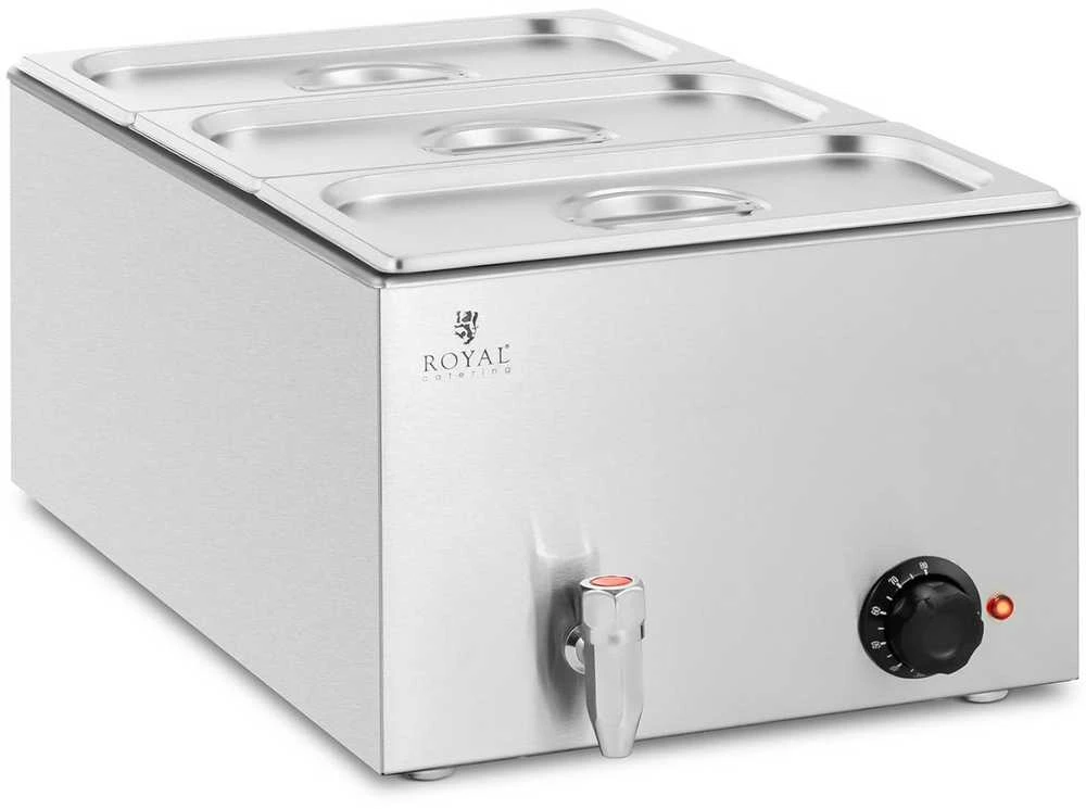Royal Catering Bain-marie elektrinis šildytuvas su čiaupu 3 x GN 1/3 600 W
