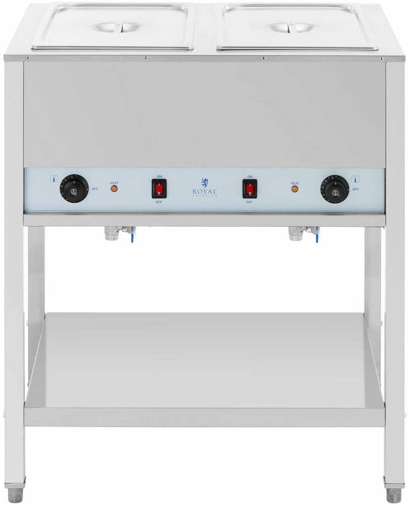 Royal Catering Bain-marie maitinimo šildytuvas su pagrindu, laisvai pastatomas 2 x GN 1/1 1265 W