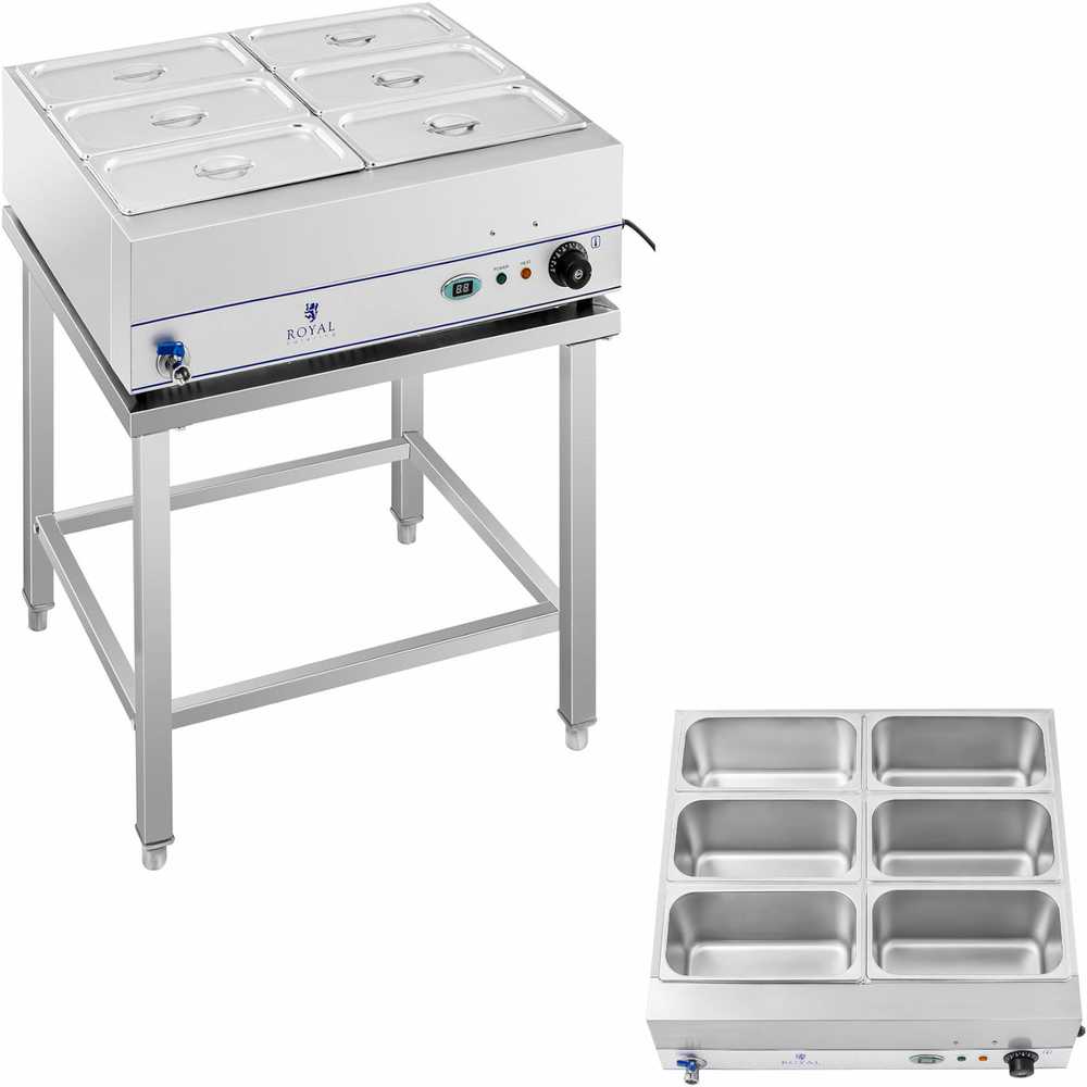 Royal Catering Boite à Condiments Support Bac GN RCPN 6 (Acier Inox, 6 GN 1/6 Récipients avec Couvercles incl, Nettoyage au lave-vaisselle