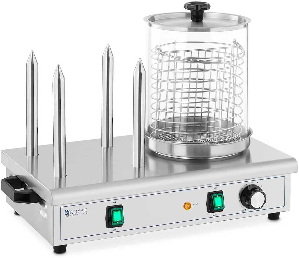 Royal Catering Dešrainių šildytuvas, 4 bandelių iešmeliai, talpa 30 dešrelių, 650 W