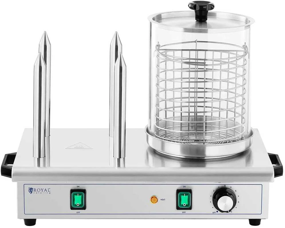 Royal Catering Dešrainių šildytuvas, 4 bandelių iešmeliai, talpa 30 dešrelių, 650 W