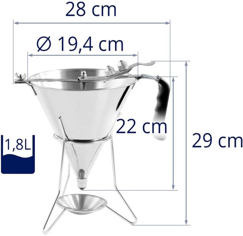 Royal Catering Piltuvo dozatorius, padažo pistoletas, plieno glajus + stovas, 3 purkštukai, 1,8 l