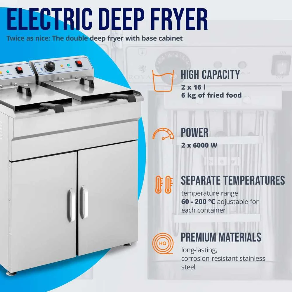 Royal Catering Dviguba dviejų kamerų gruzdintuvė su spintele 400V - 2x10L