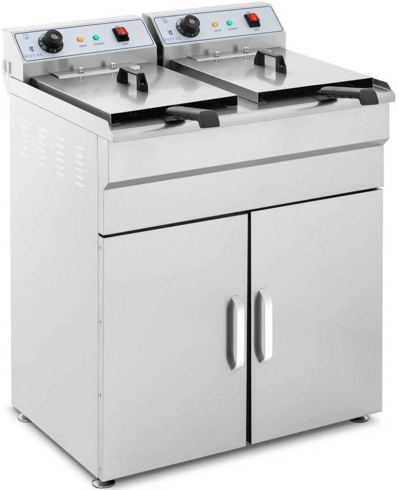 Royal Catering Dviguba dviejų kamerų gruzdintuvė su spintele 400V - 2x10L