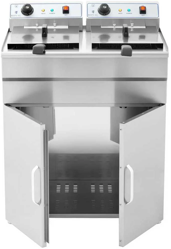 Royal Catering Dviguba dviejų kamerų gruzdintuvė su spintele 400V - 2x10L