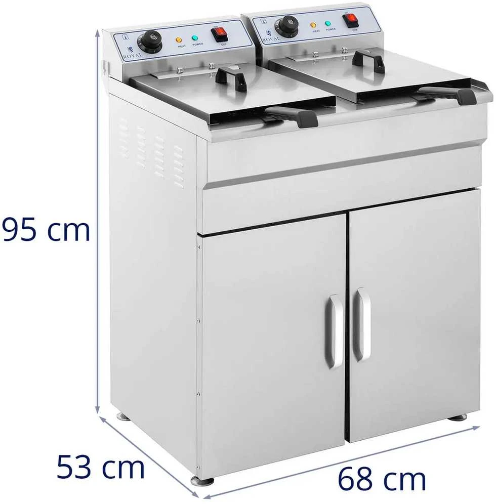 Royal Catering Dviguba dviejų kamerų gruzdintuvė su spintele 400V - 2x10L