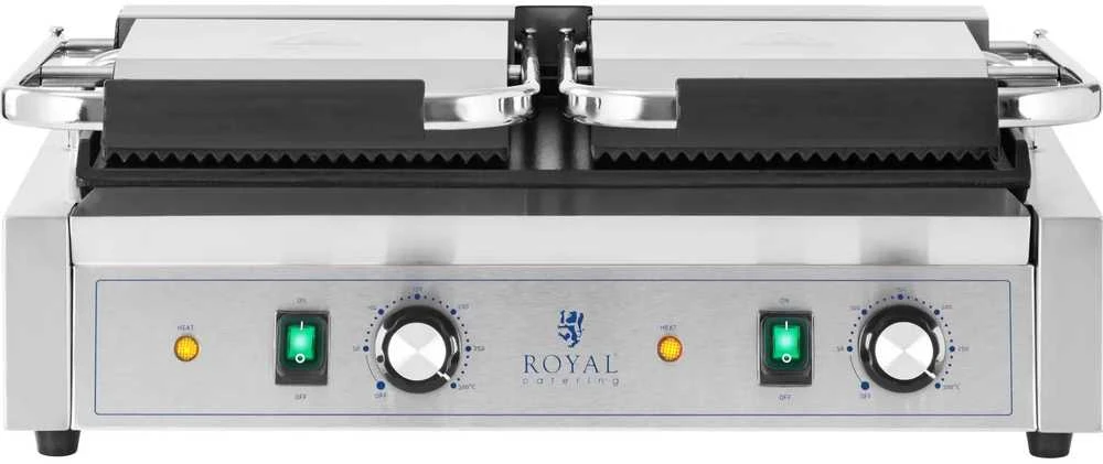 Royal Catering Dvigubo kontakto grotelės su lygia ir griovelio plokšte 48 x 23 cm 3600 W