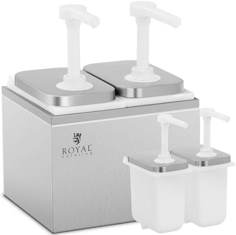 Royal Catering Dvigubas dozatorius padažams su nerūdijančio plieno pompa, 2 x 2 l