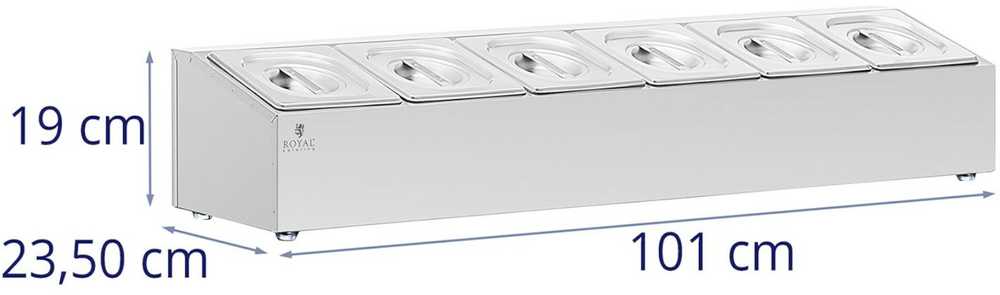 Royal Catering Vitrinos stendas maitinimo indams 6 x GN 1/6 11,4 l + konteineriai su dangteliais