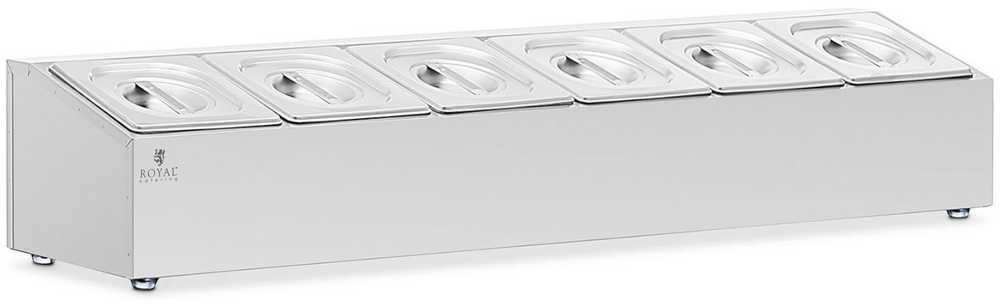 Royal Catering Vitrinos stendas maitinimo indams 6 x GN 1/6 11,4 l + konteineriai su dangteliais