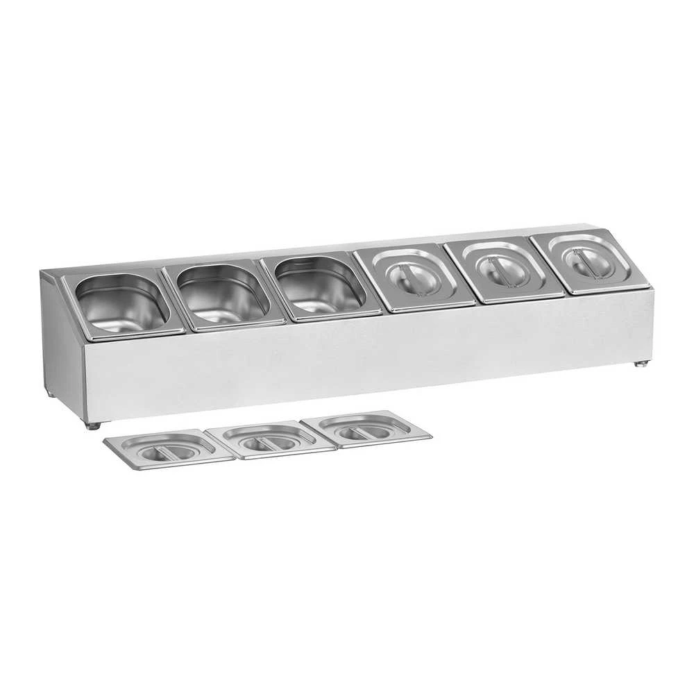 Royal Catering Vitrinos stovas 6x GN 1/6 konteineriams + konteineriams su dangteliais (Ekspozicinė prekė)