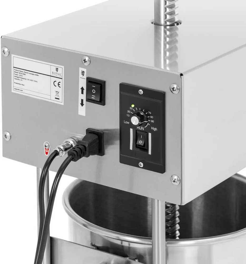 Royal Catering Elektrinis vertikalus dešrų kimštuvas, 4 piltuvėliai, 20 l, 300 W