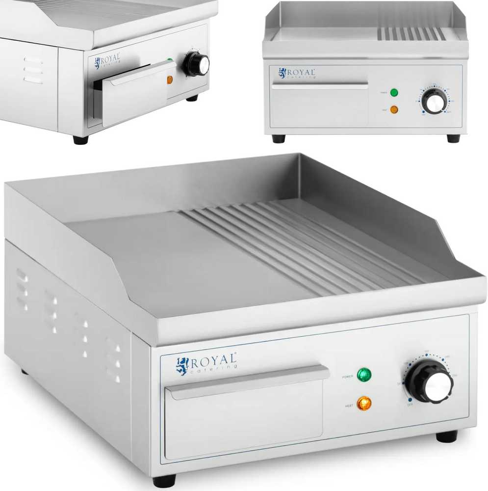 Royal Catering Elektrinė kepsninė, lygi, griovelio grotelių plokštė, 360 x 380 mm, 2000 W