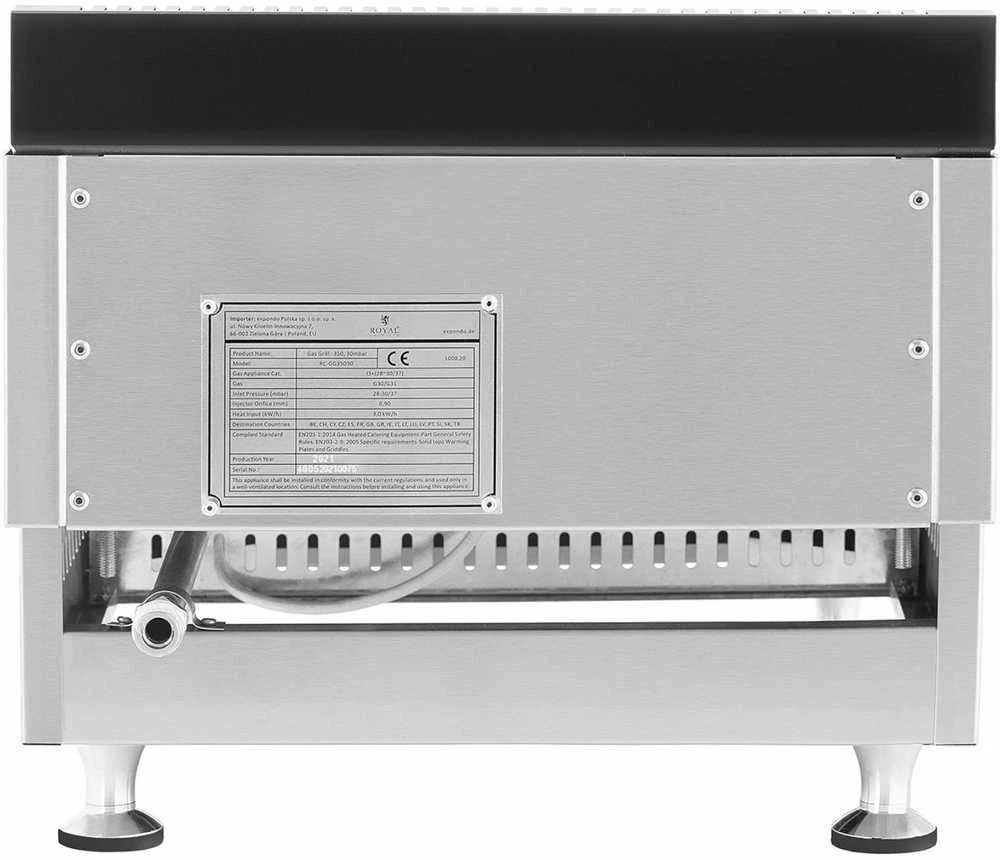 Royal Catering Sklandžiai reguliuojamas dujinis grilis propano-butano dujoms 0,05 bar 35 x 40 cm 3000 W